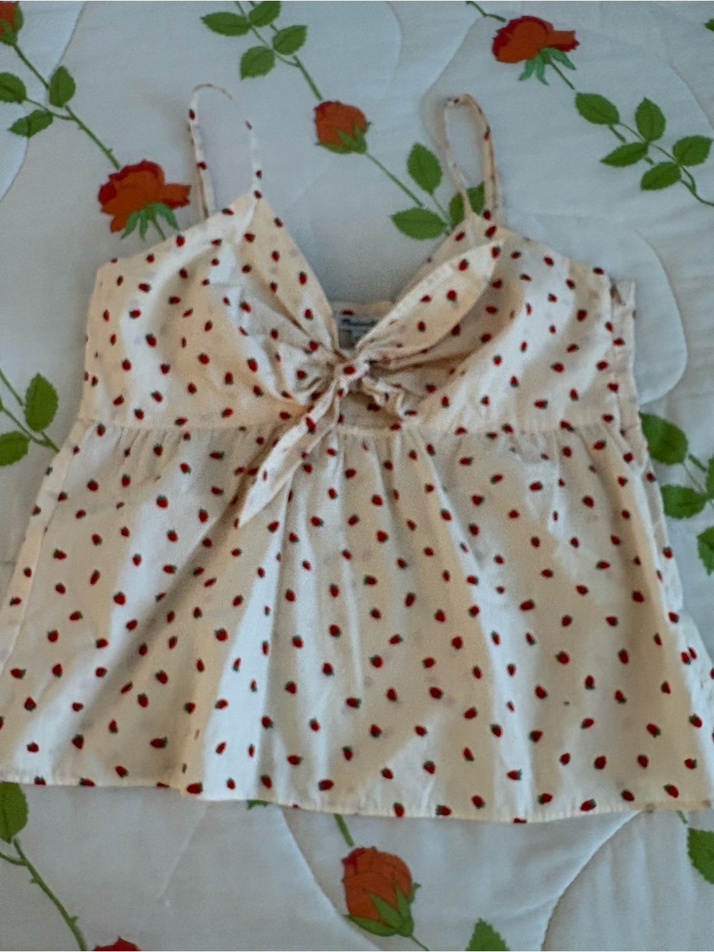 Madewell Cream Strawberry-Print Tie-Front Top